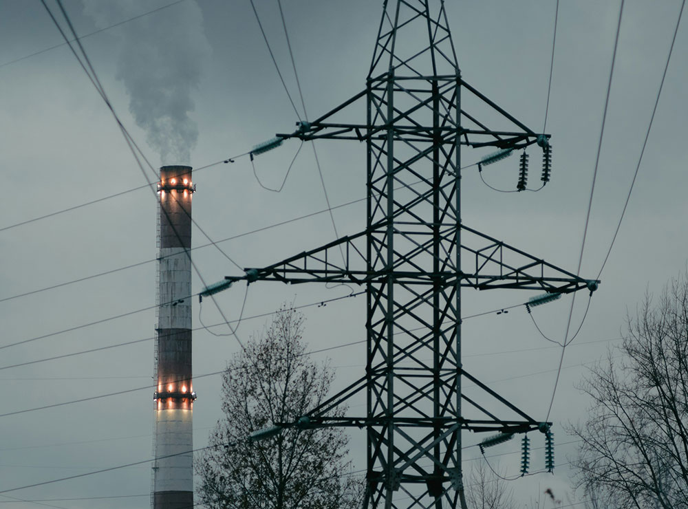 Electrical Lines and powerplant smoke stack